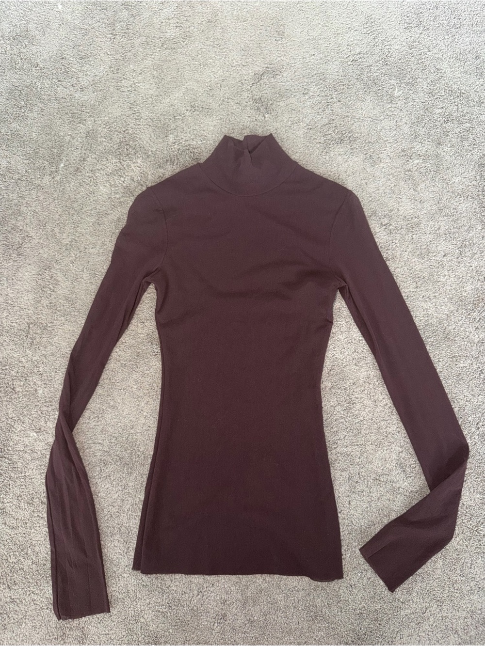 y2k Slim Fit Long Sleeve Mock Neck Mesh Top - Dark Brown